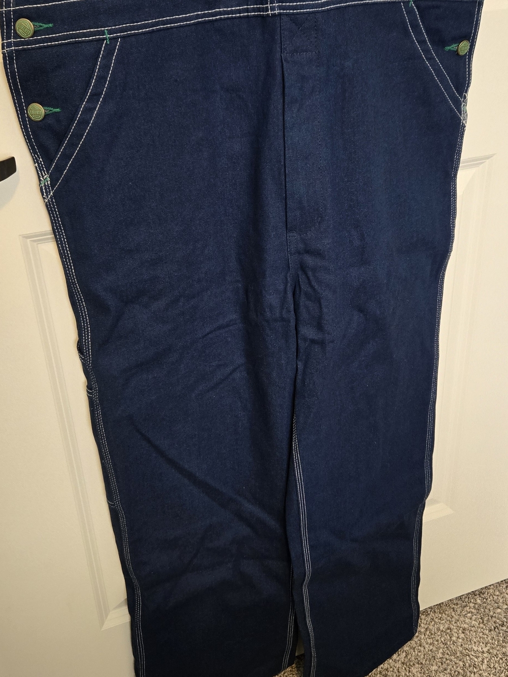 liberty Dark Blue Denim Relaxed Men's Overalls with Green Trim NWTAGS, 08/2014 - Picture 3 of 15